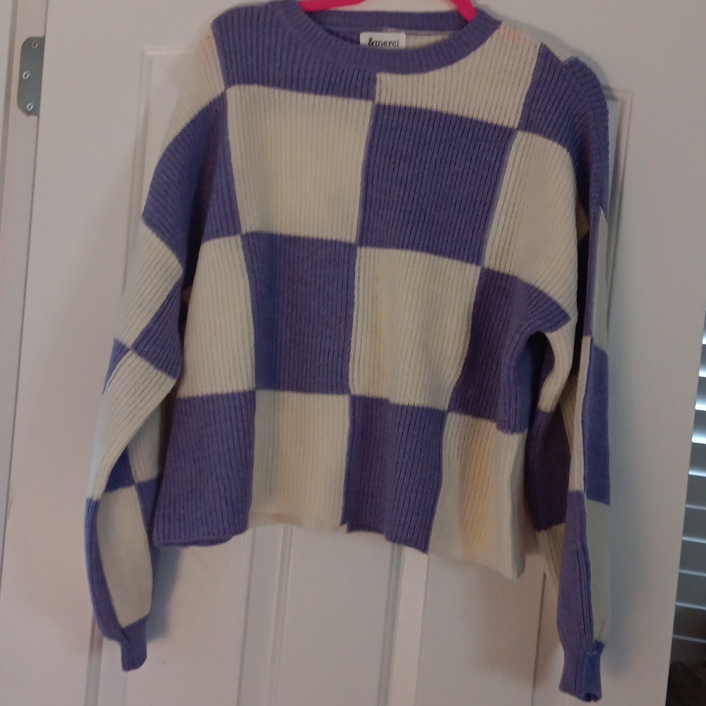 &merci purple and ivory checked sweater nwt price firm